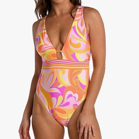 Sunshine 79 retro swirl Plunge Mio One Piece Swimsuit